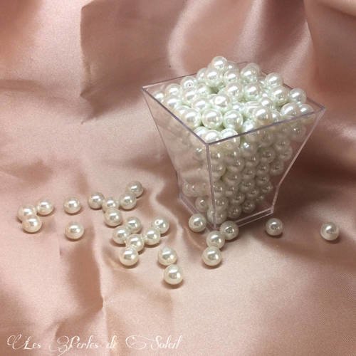 25 perles 10 mm nacrées blanches en verre 