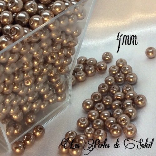 100 perles nacrées 4mm bronze doré light en verre 