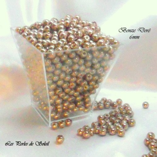 75 perles nacrées  6mm bronze doré en verre 