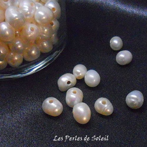 10 veritables perles de culture d'eau douce nacrées blanches profond  dim  9-10mm 