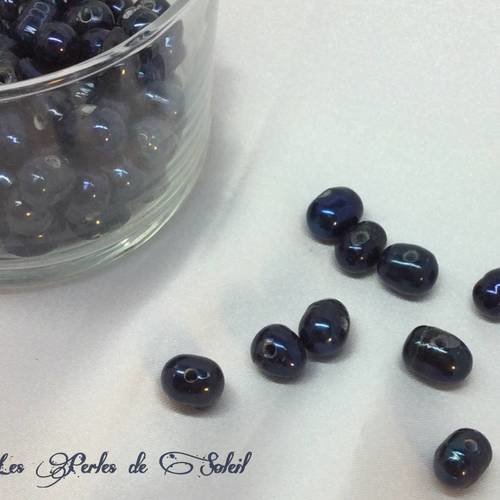 10 veritables perles de culture d'eau douce nacrées noires bleu profond  dim  9-10mm 