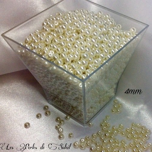 100 perles nacrées 4mm ivoire  en verre 