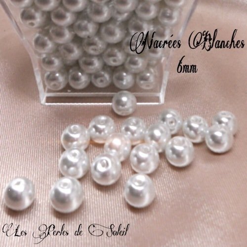 75 perles nacrées 6mm blanches en verre 