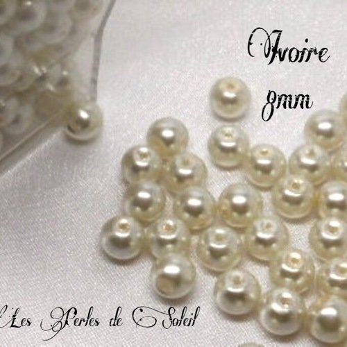 50 perles nacrées 8mm ivoire en verre 