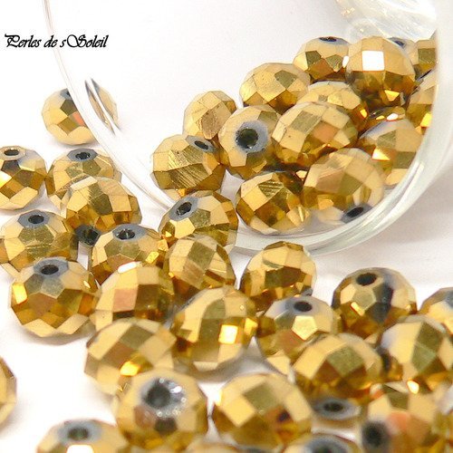 25 perles de verre rondelle de couleur dorée dim. 6x8mm 