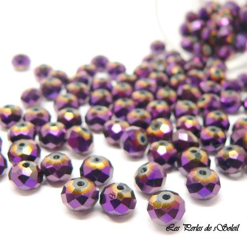25 perles de verre rondelle de couleur mauve electrique opaque 4x6mm 