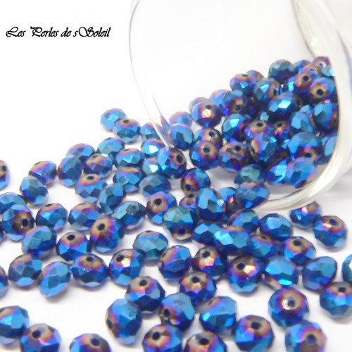 25 perles de verre rondelle de couleur bleue electroplate opaque 3x4mm 