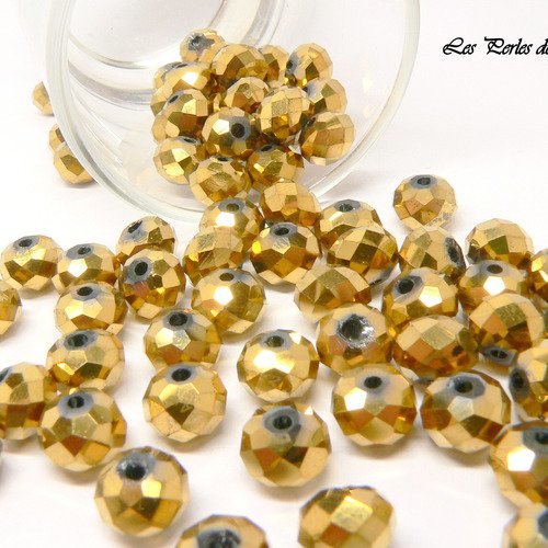 50 perles de verre rondelle de couleur dorée 3x4mm