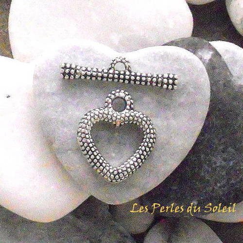 1  fermoir toggle coeur metal argenté  antique 18x21 mm 