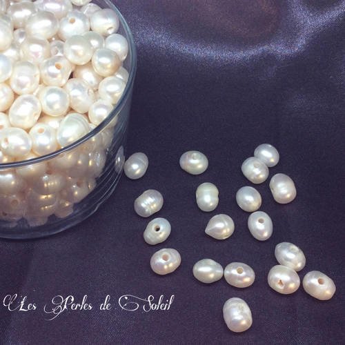 10 veritables perles de culture d'eau douce nacrées blanches dim  9-10mm 