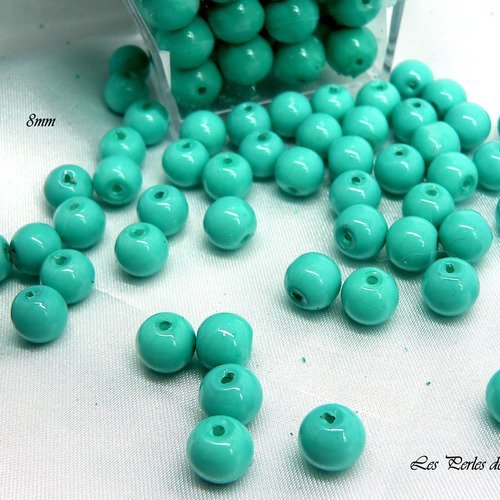 50 perles en verre  8mm  bleu turquoise