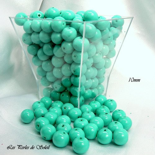 25 perles 10mm  en  verre bleu turquoise