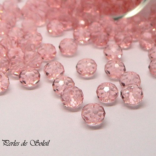 25 perles de verre cristal rondelle à facettes rose 4x6mm "imitation cristal swarowski" 
