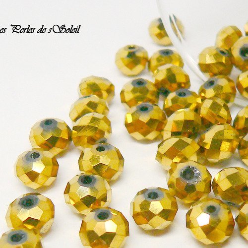 25 perles de verre rondelle à facettes de couleur dorée dim. 4x6mm