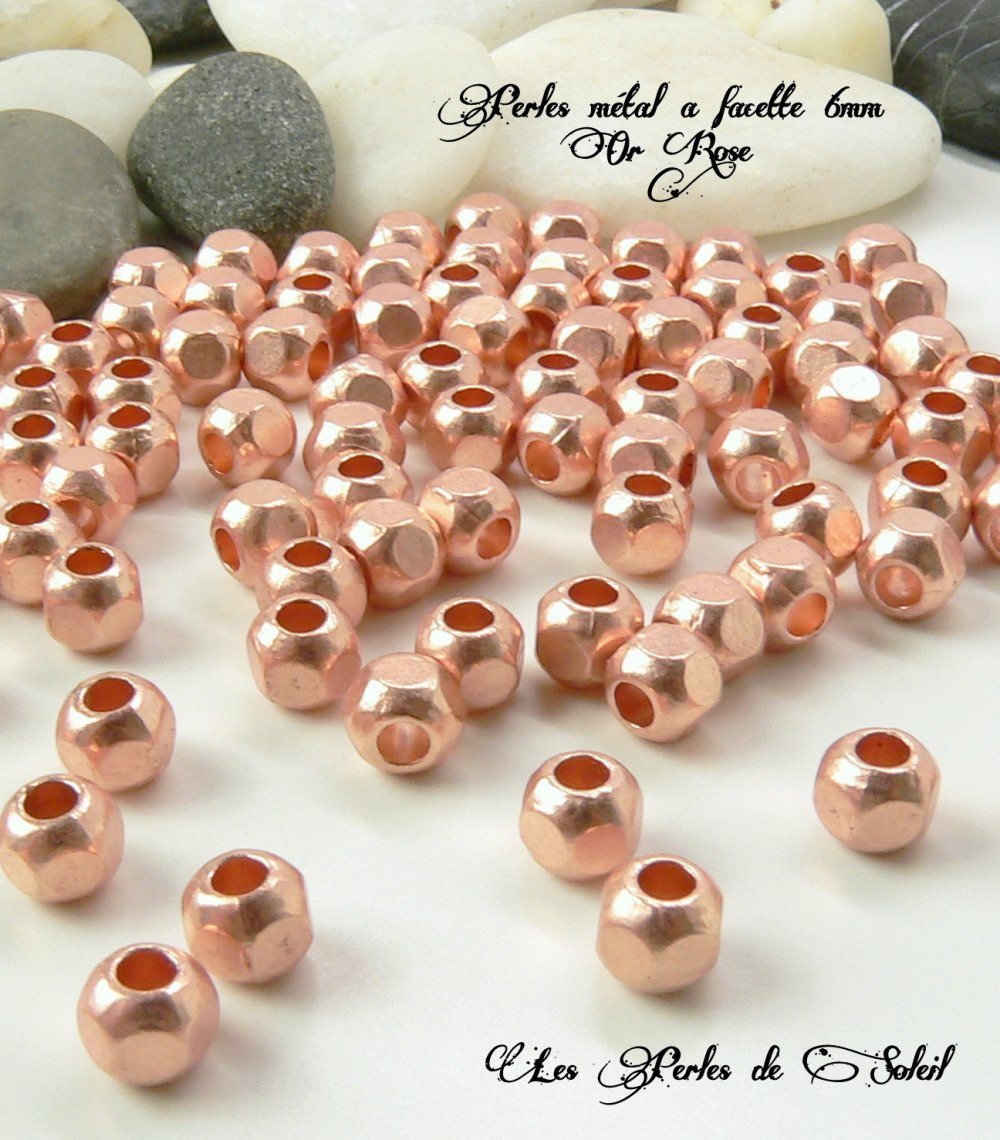 Orange 90 perles fleurs roses métal aluminium 6 mm 
