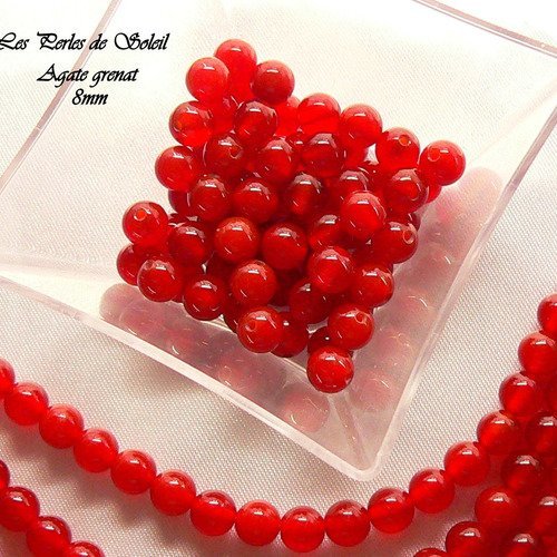 25 perles gemme agate rouge grenat naturel grade aaaaa 8mm,.