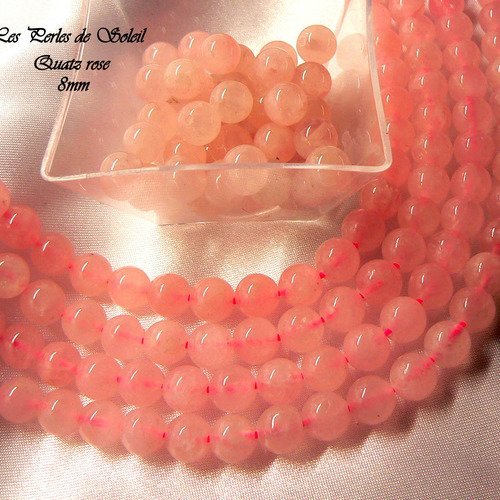 25 perles gemme quartz naturel rose 8mm.