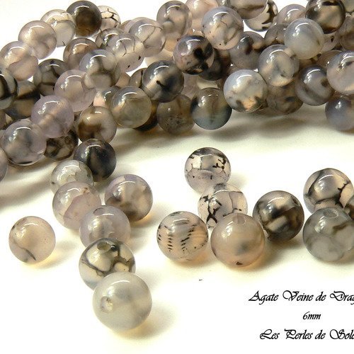 30 perles 6mm agates naturelles veritables  veine de dragon  noires et blanches