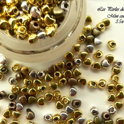 25 minis coeurs en perles de metal couleur mixte 3x4mm,