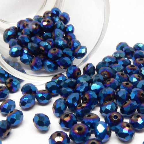 25 perles de verre rondelle de couleur bleue electroplate opaque 4x6mm 