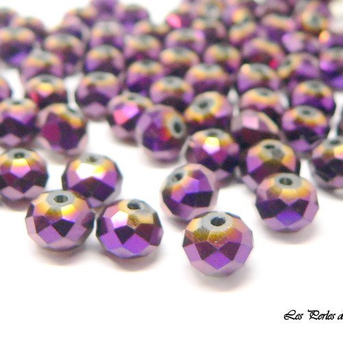 25 perles de verre rondelle à facettes mauve electroplate opaque 3x4mm 