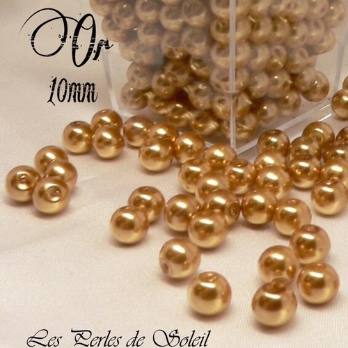 25 perles en verre  10mm - couleur  or