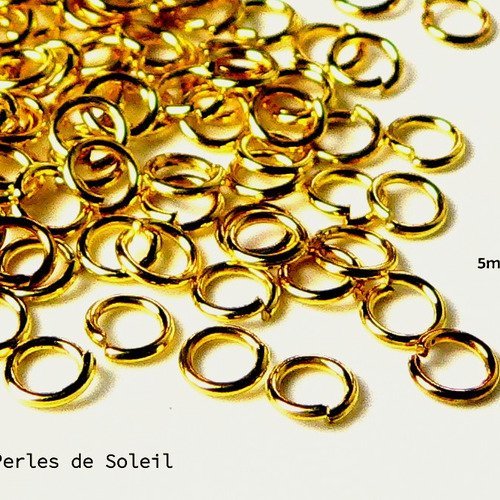 100 anneaux ouverts en metal de couleur dorée 5mm