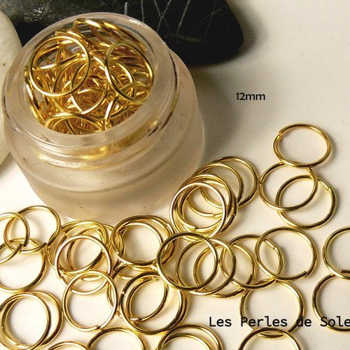 50 anneaux ouverts en metal de couleur dorée 12mm epais. 1.0mm
