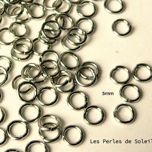 50 anneaux ouverts en metal de couleur argent 5mm epais 0.9 