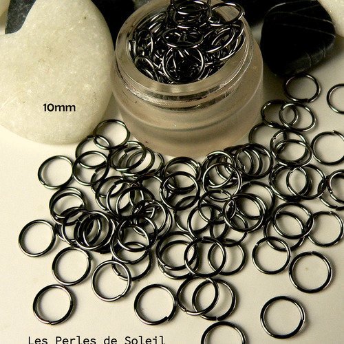50 anneaux ouverts en metal de couleur gunmetal noir 10mm epais.1.0mm