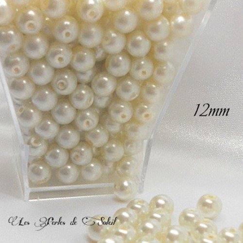 10 perles 12mm nacrées ivoire en verre 