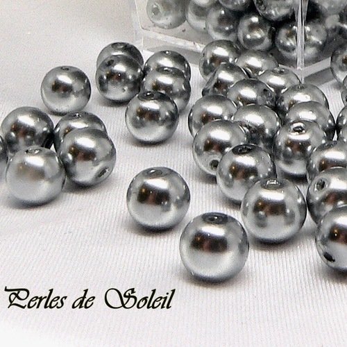 25 perles nacrées en verre 10mm   - couleur  gris acier 