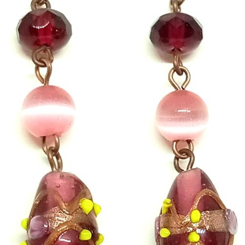 Boucles d'oreille 3 perles rose