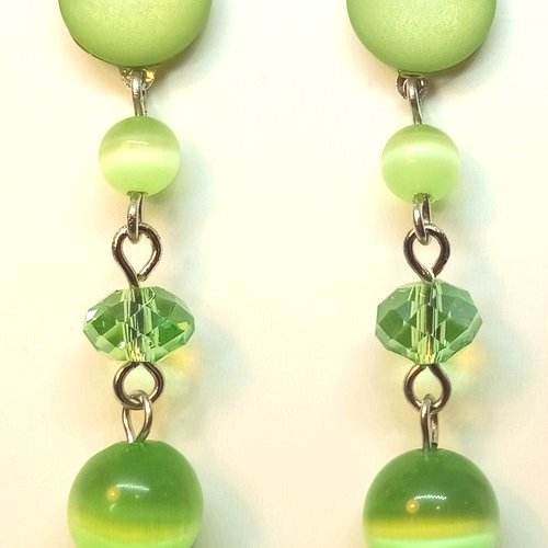 Boucles d'oreille 3 perles vert