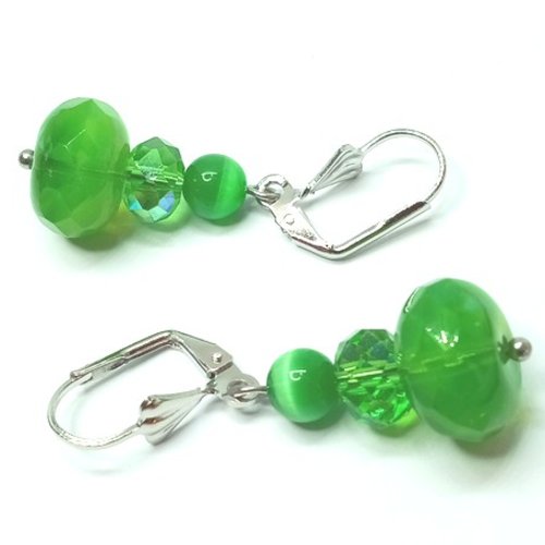 Boucles d'oreille 3 perles vert