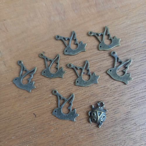 Lot de 6 breloques oiseau + coccinelle offerte