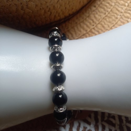 Bracelet femme en perles de verre noires