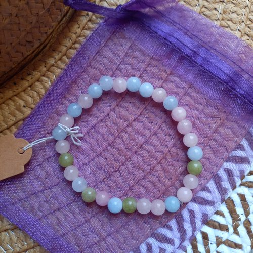 Bracelet femme ou fille en perles d'agate multicolore pastelles