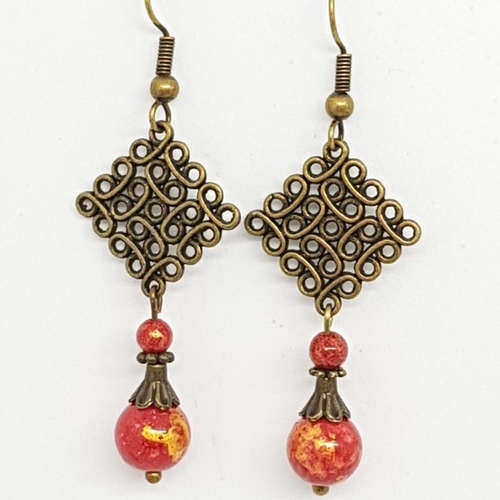 Boucles d'oreilles baroques rouges et or