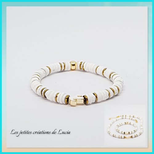 Bracelet blanc , perles heishi