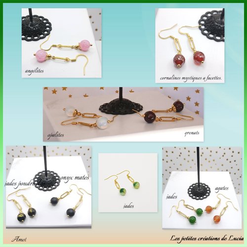 Boucles d'oreilles pendantes, acier inoxydable doré, perles naturelles
