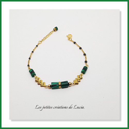 Bracelet vert en acier inoxydable, chaîne "épi", perles naturelles