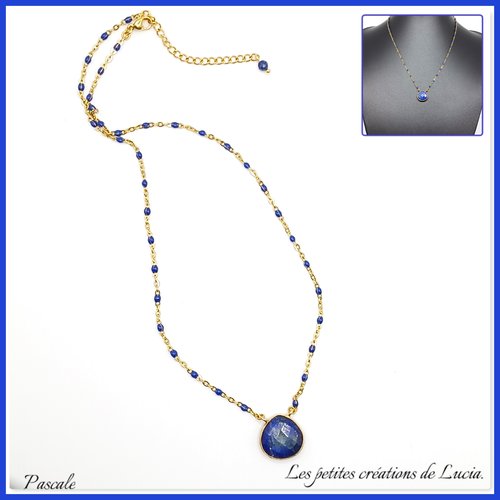 Collier sur chaîne en acier inoxydable, pendentif lapis lazuli