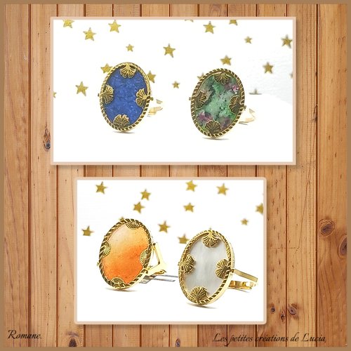 Bague ovale en acier inoxydable, cabochon plat
