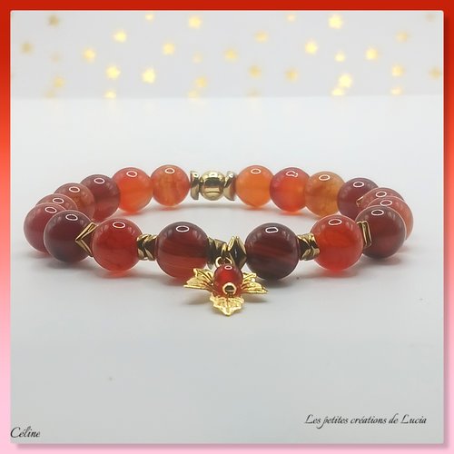 Bracelet femme orange, perles naturelles, sur élastique