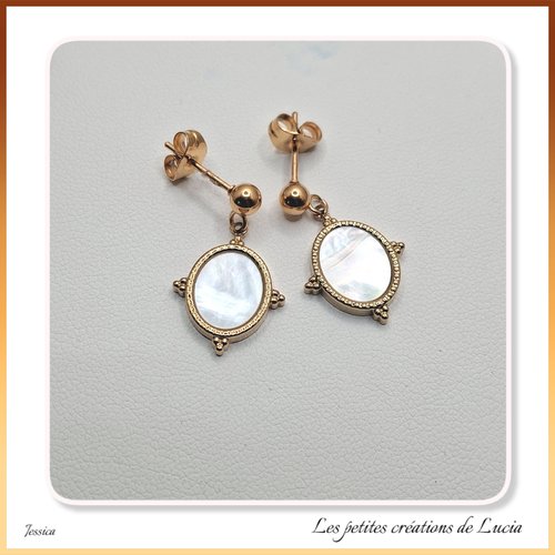 Boucles d'oreilles pendantes en acier inoxydable et nacre