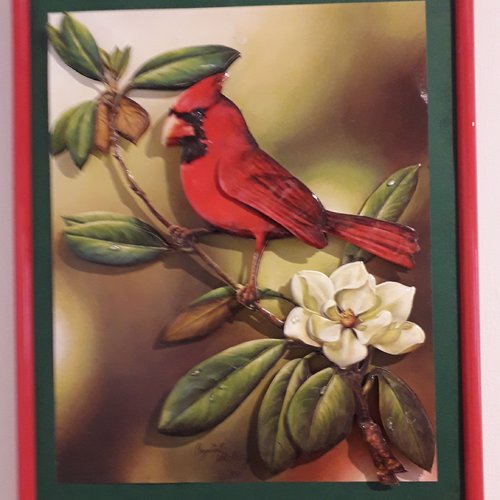 Tableau 3d oiseau cardinal