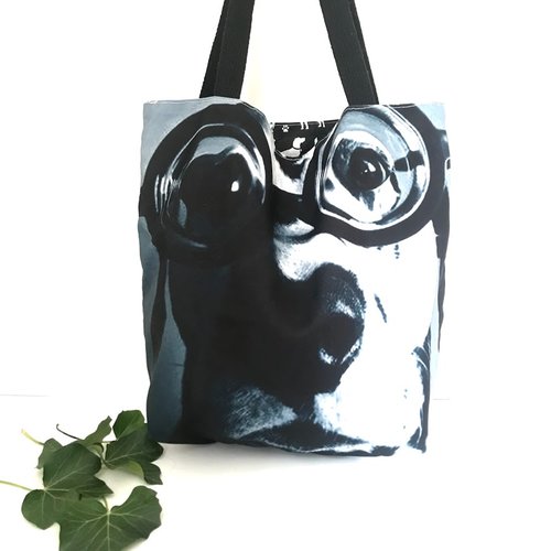 Sac cabas - tote bag - sac de plage le chien à lunettes. (6)