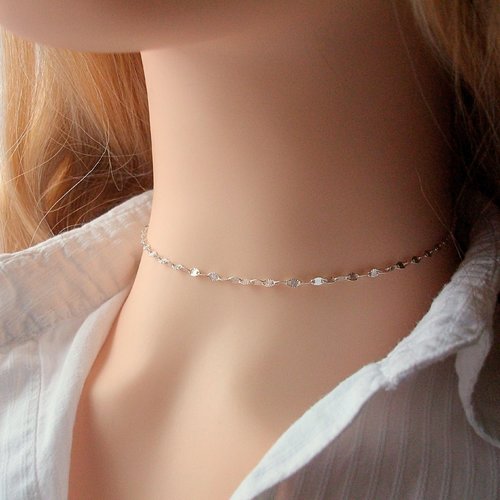 Collier fin en argent, ras de cou chaîne, maille originale soleil, cadeau femme