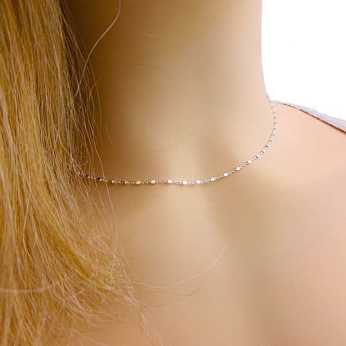 Collier ras de cou perles carrées en argent 925, bijou minimaliste femme, cadeau élégant